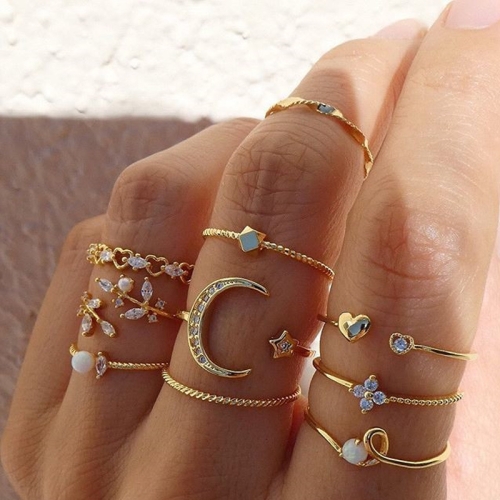 

10pcs/set Moon Star Leaves Heart Rhinestone Knuckle Ring(SKU5900)