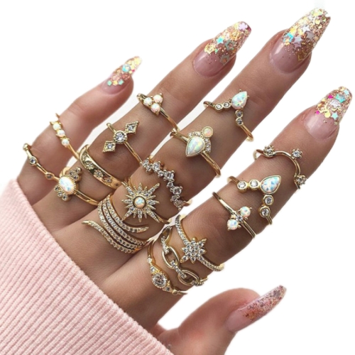 

17pcs/set Bohemian Alloy Ring With Diamonds(SKU4832)