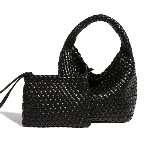 

B988 PU Leather Hand-woven Handbag 2 in 1 Single-shoulder Messenger Bag(Black)