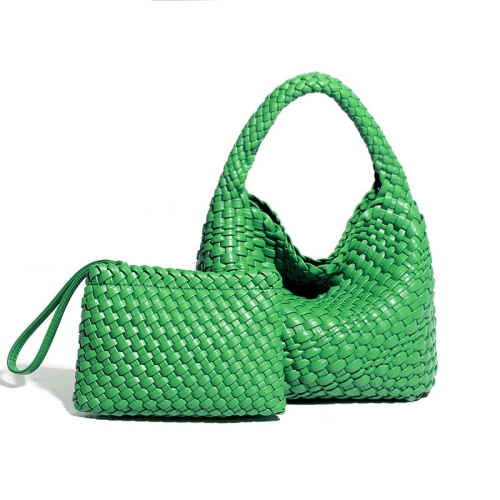 

B988 PU Leather Hand-woven Handbag 2 in 1 Single-shoulder Messenger Bag(Green)