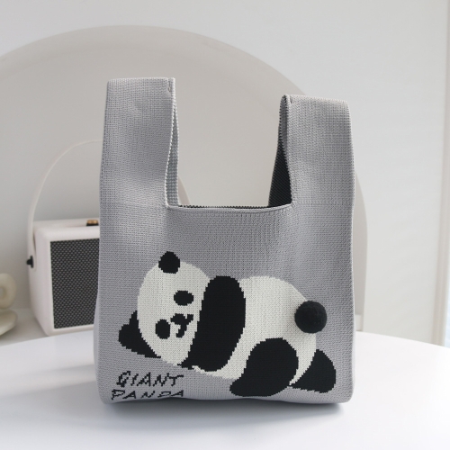 

Spring and Summer Giant Panda Knitted Bag Large Capacity Cartoon Vest Style Handbag(Grey)