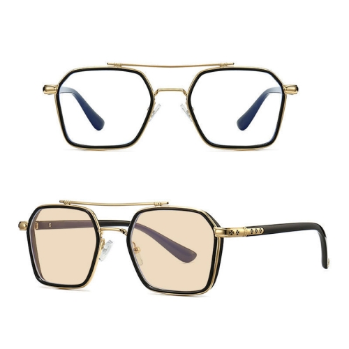 

Double-beam Polarized Variable Color Eyeglasses Non-degree Flat Glasses, Lens: Change Tea Color(Black Gold Frame)