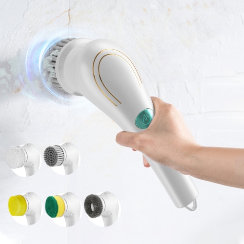 

Multifunctional Electric Cleaning Brush Handheld Kitchen Dishwashing Brush with 5 Replacement Heads(White)