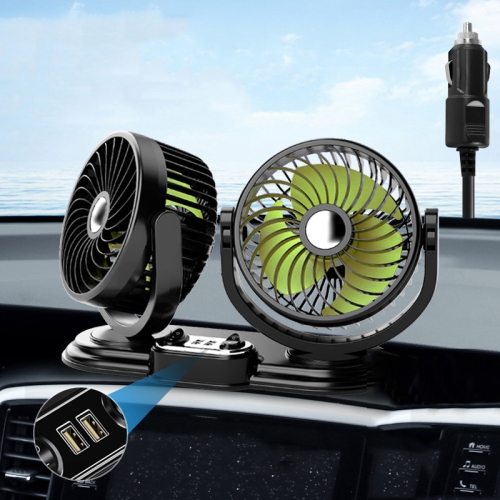 

F621U Car Rotatable Turntable Silent Car Double Head Fan, Model: High Allocation 12V Cigarette Lighter