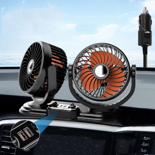 

F621U Car Rotatable Turntable Silent Car Double Head Fan, Model: High Allocation 24V Cigarette Lighter