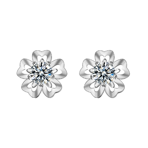 

XEA011 Sakura Earrings 925 Silver Needle Flower Earrings(50 Points Mosan Diamond White Gold)