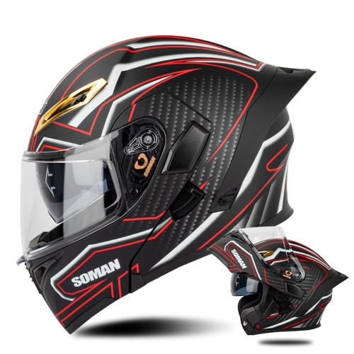 

SOMAN Motorcycle Dual Lens Riding Peel-Off Full Coverage Helmet, Size: XXL(Matt Black Red)