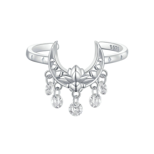 

SCR955-E S925 Sterling Silver Moon Lotus Ring