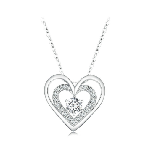 

BSN342 925 Sterling Silver Plated Platinum Shining Love Double Ring Necklace