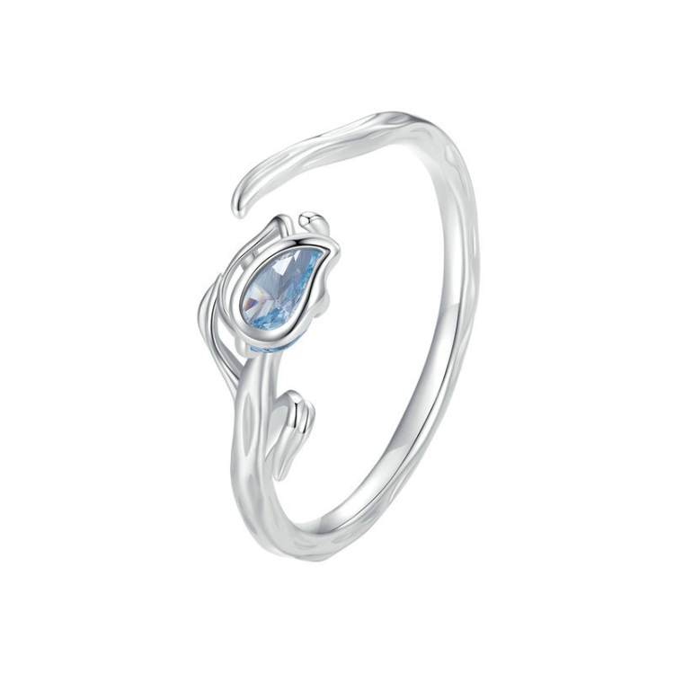 

BSR465-E 925 Sterling Silver Rhodium Plated Tulip Open Ring