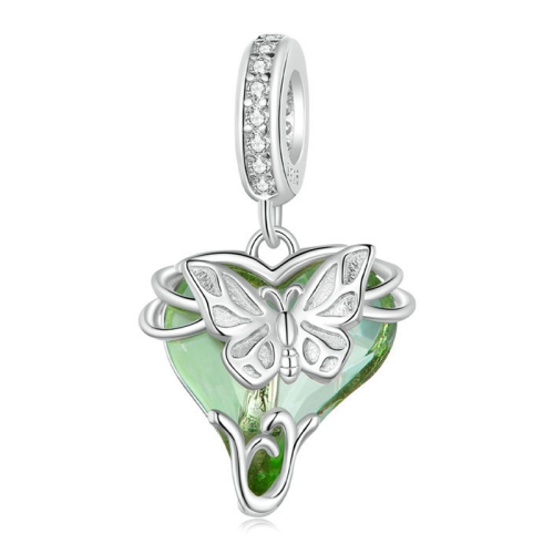 

BSC897 S925 Sterling Silver Green Small Flying Butterfly Pendant DIY Bracelet Accessories Butterfly Beads