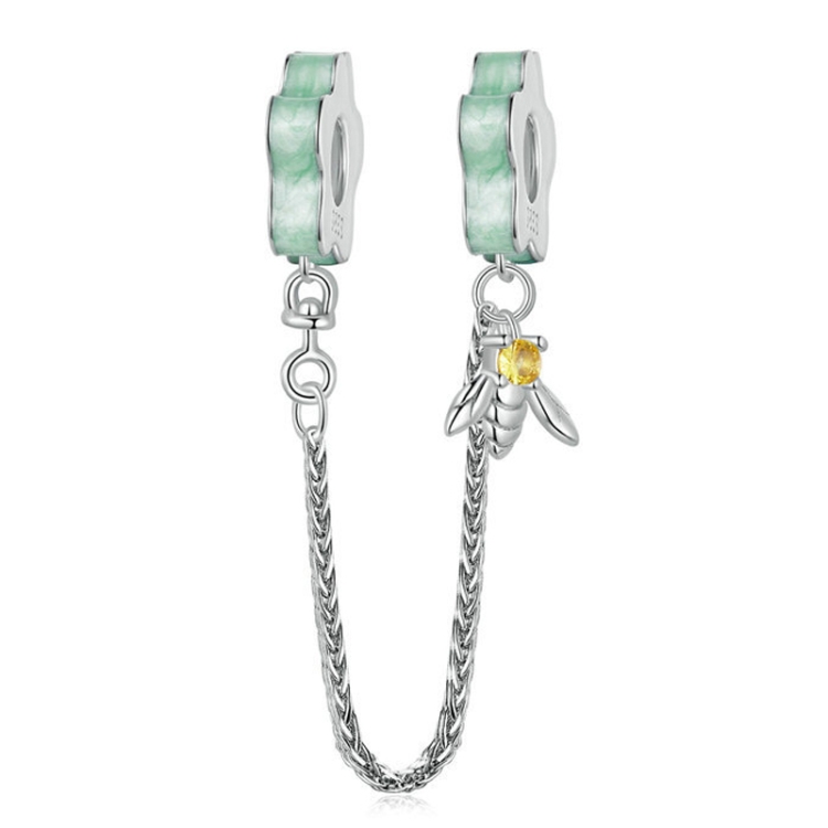 

S925 Sterling Silver Green Oasis Small Flower Bee Safety Chain DIY Bracelet Beaded Ornaments