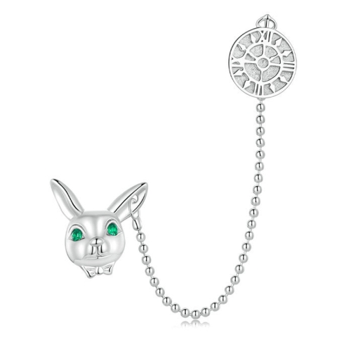 

SCE1617 Sterling Silver S925 Platinum Plated Cute White Rabbit Clock Stud Earrings