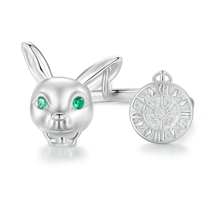 

SCR948-E Sterling Silver S925 White Gold Plated Rabbit Clock Opening Adjustable Ring