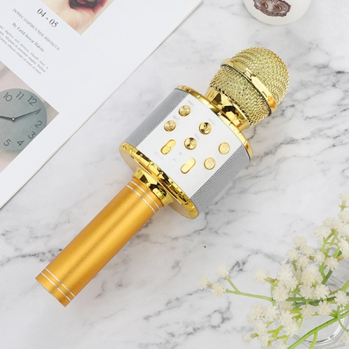 

WS-858L LED Light Flashing Wireless Capacitance Microphone Comes With Audio Mobile Phone Bluetoon Live Microphone(Gold)