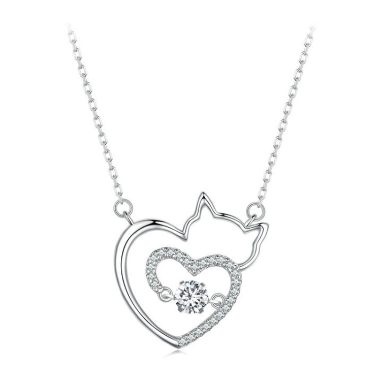 

SCN503 Sterling Silver S925 Zircon Cute Cat Necklace Jewelry