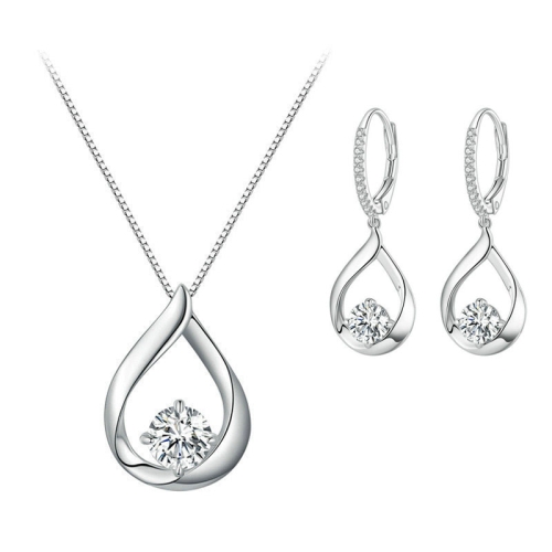 

Sterling Silver Plated Plated Moissanite Earrings Necklace Set