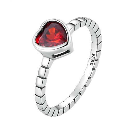 Bague pour femme rétro en forme de coeur en argent sterling S925 bordeaux (n ° 7)