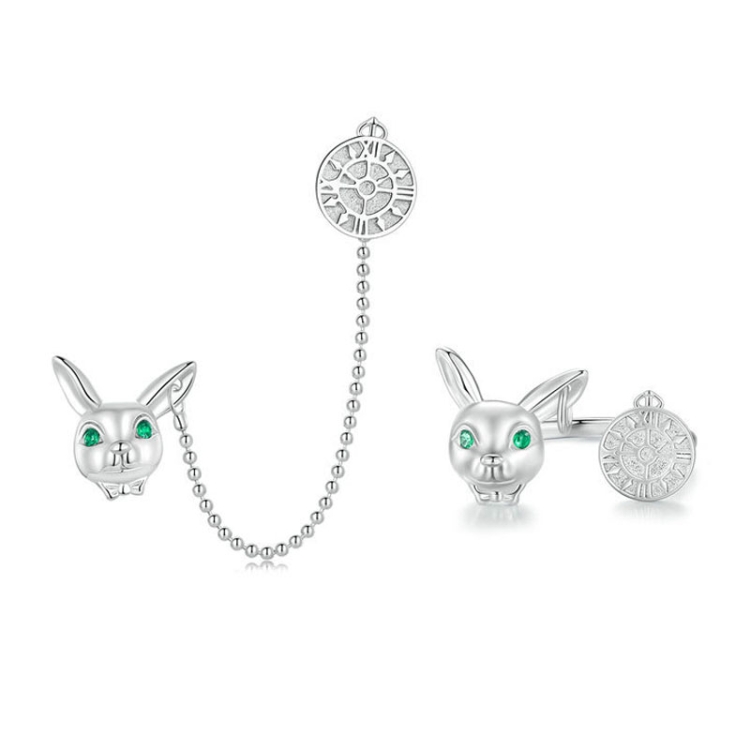 

ZHS314 Sterling Silver Rabbit Clock Stud Earrings Ring Set
