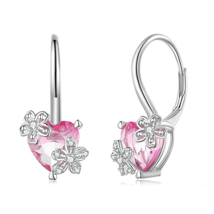 

BSE866 S925 Sterling Silver Pink Heart Cherry Blossom Earrings