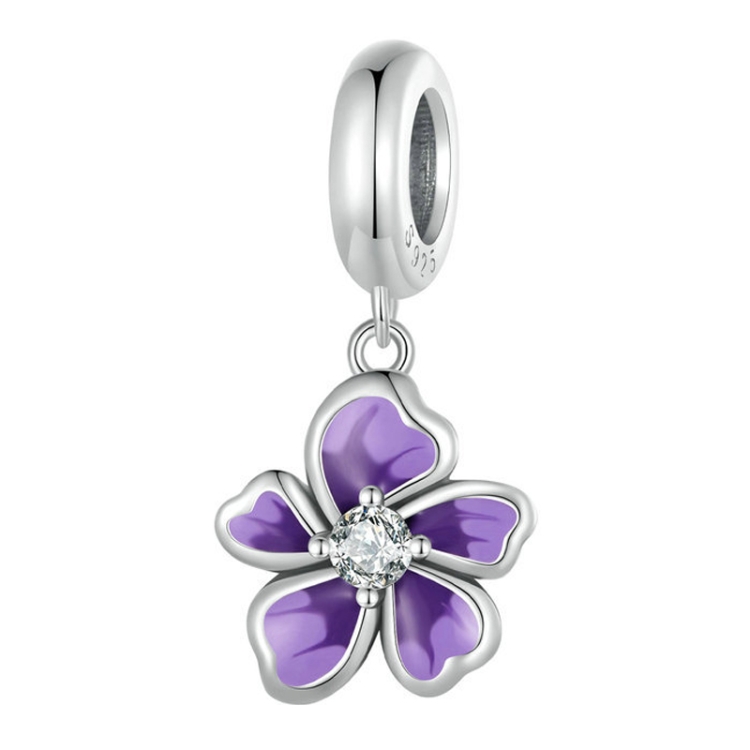 

S925 Sterling Silver Purple Flower Pendant DIY Bracelet Accessories Beads