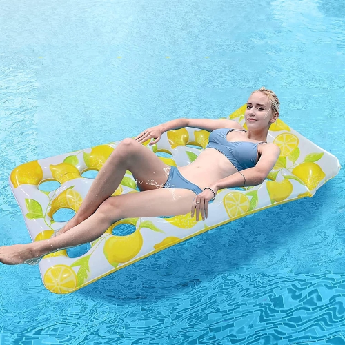 

172 x 80cm Inflatable Lemon Float Row Hole Water Bed Lounge Chair