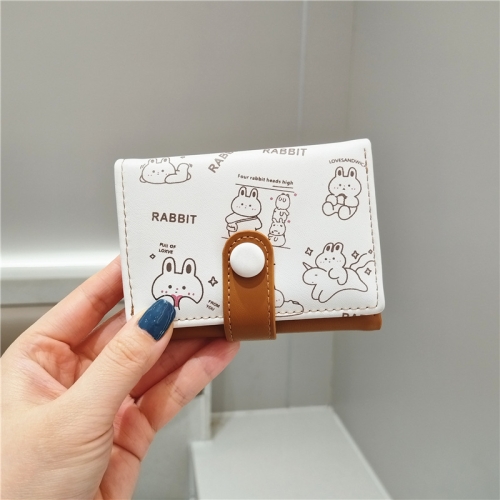 Cartoon Cute Bear Printed Wallet Large Capacity Buckle Tri Fold Short Wallet Brown