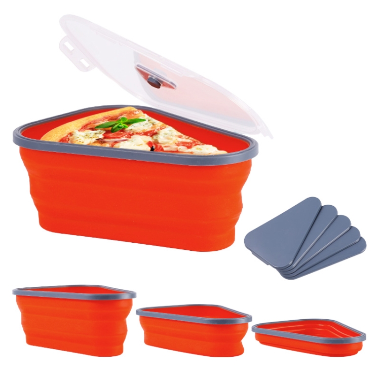 

Silicone Pizza Box Foldable Portable Crisper with 5 Microwavable Trays(Red)