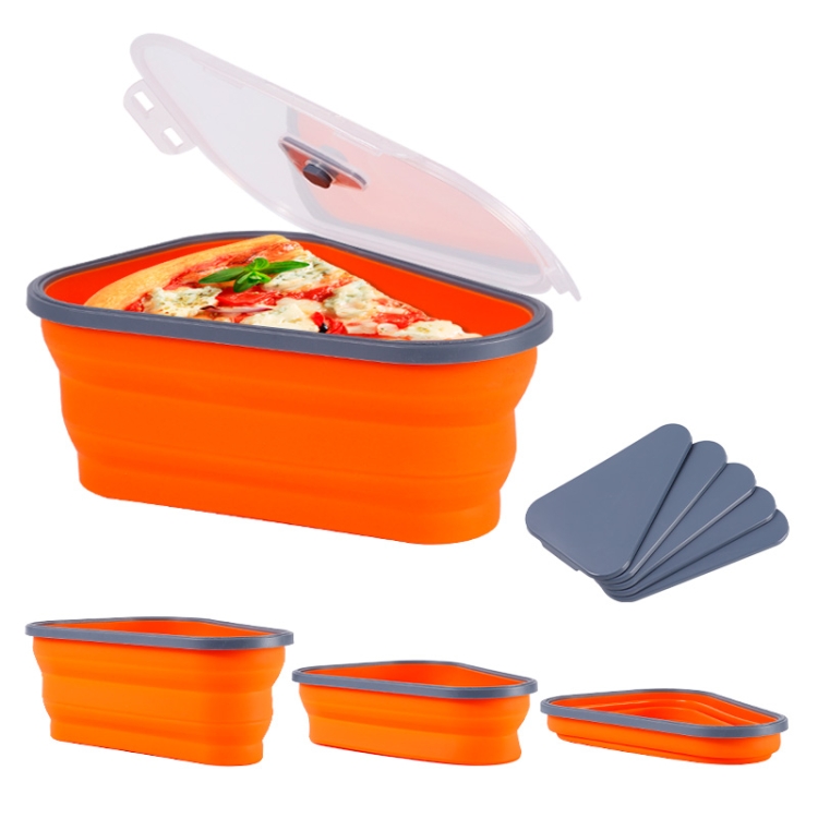 

Silicone Pizza Box Foldable Portable Crisper with 5 Microwavable Trays(Orange)