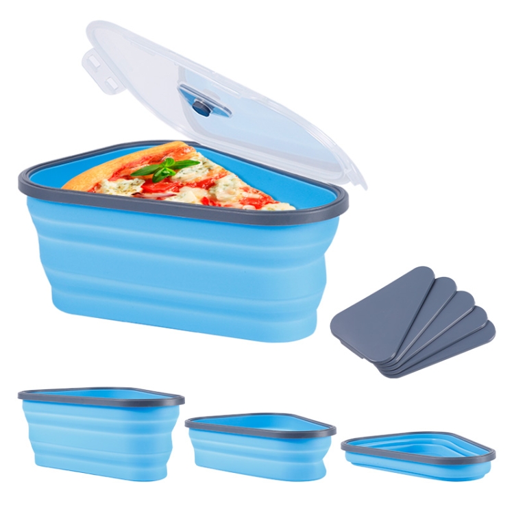 

Silicone Pizza Box Foldable Portable Crisper with 5 Microwavable Trays(Blue)