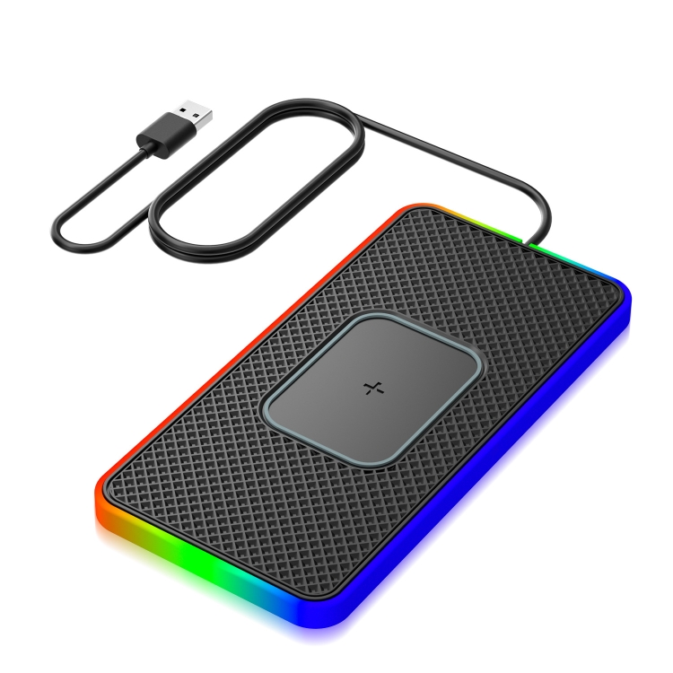 

2 In 1 15W Car Mobile Phone Wireless Charger Non-slip Mat with Colorful Light USB Cable 1m
