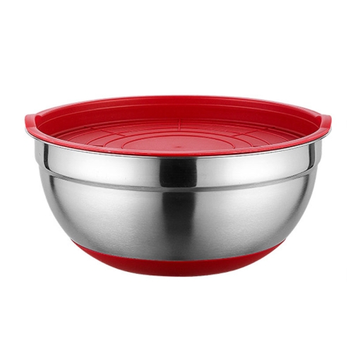 

30cm With Colorful Silicone Bottom & Lid Salad Bowl Stainless Steel Thickened Basin(Color Random Delivery)