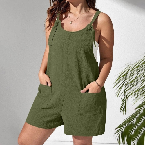 

Summer Ladies Casual Suspenders Jumpsuit With Pocket, Size: XL(ArmyGreen)