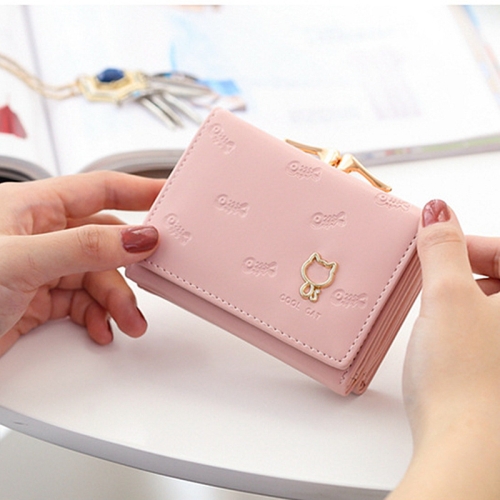 

Cartoon Cute Cat Tri-fold Wallet Mini Embossed Multifunctional Wallet(Pink)
