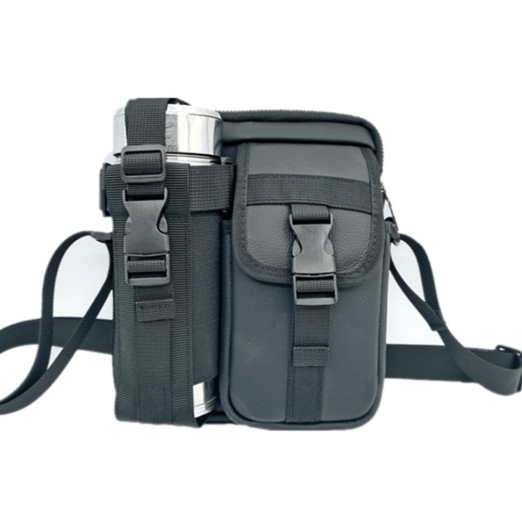 

8 Inch Leather Shoulder Mobile Phone Messenger Bag Casual Water Bottle Bag(Black)