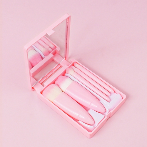 

5pcs/Set Medium Portable Makeup Brush Set With Mirror Mini Multifunctional Makeup Brush(Pink)