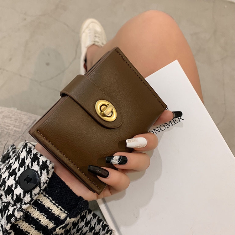 

Mini Retro PU Leather Card Bag Multi-Slot Lock Coin Purse(Coffee)