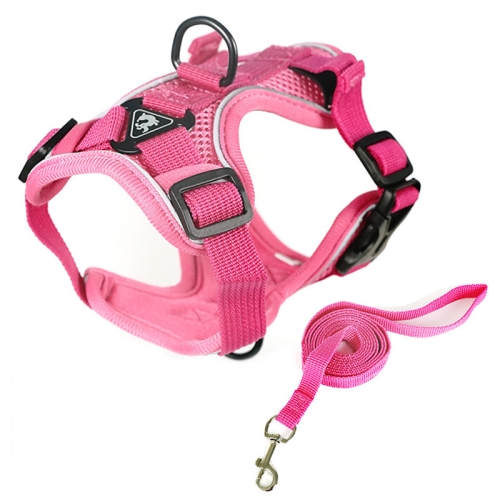 

Pet Vest Harness + Traction Rope Set Reflective Breathable Dog Cat Harness, Size: S(Pink)