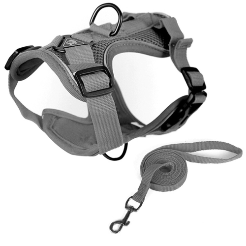 

Pet Vest Harness + Traction Rope Set Reflective Breathable Dog Cat Harness, Size: M(Gray)