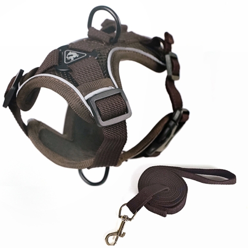 

Pet Vest Harness + Traction Rope Set Reflective Breathable Dog Cat Harness, Size: M(Coffee)