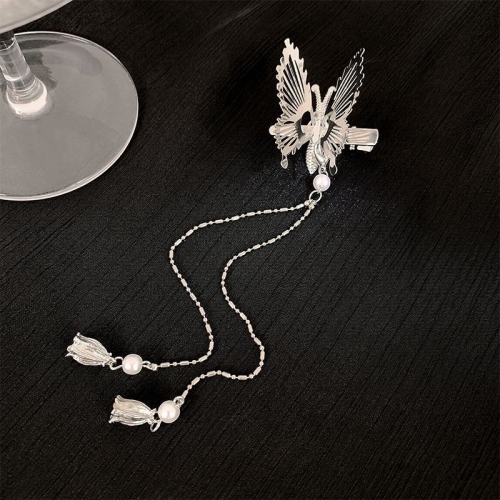 

Moving Butterfly Wings Tassel Hair Clip Side Bangs Clip(Silver)