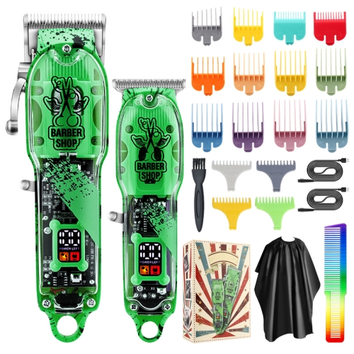 

Haircutter Set Transparent Body Oil Head Electric Hair Clipper Men Home Electric Pusher(Scissors Green)