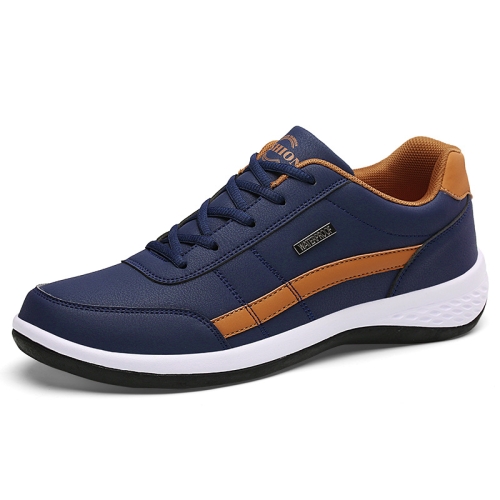 Leather Men Casual Shoes Breathable Leisure Male Sneakers All-match Men Shoes, Size: 38(Deep Blue) high end smart insulation cup girl male good looking stainless steel lettering custom water cup