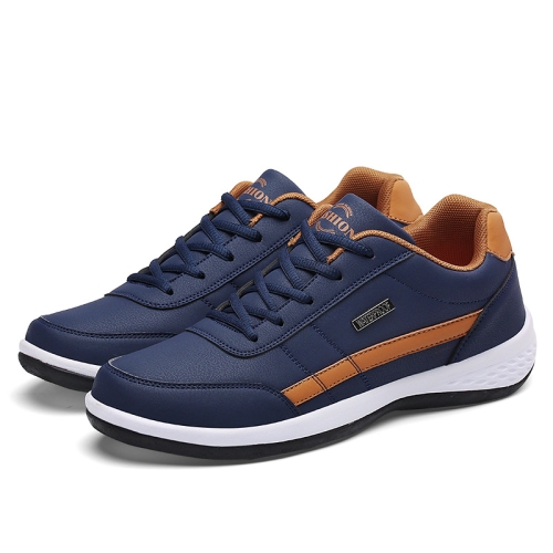 

Leather Men Casual Shoes Breathable Leisure Male Sneakers All-match Men Shoes, Size: 49(Deep Blue)