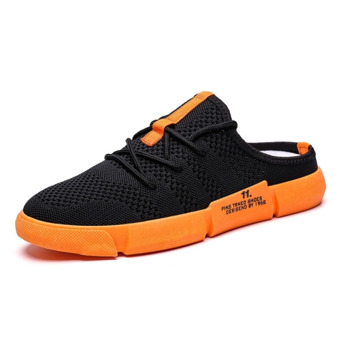 

Mens Breathable Mesh Lazy Shoes Half Slippers Casual Canvas Shoes, Size: 44(Black Orange)