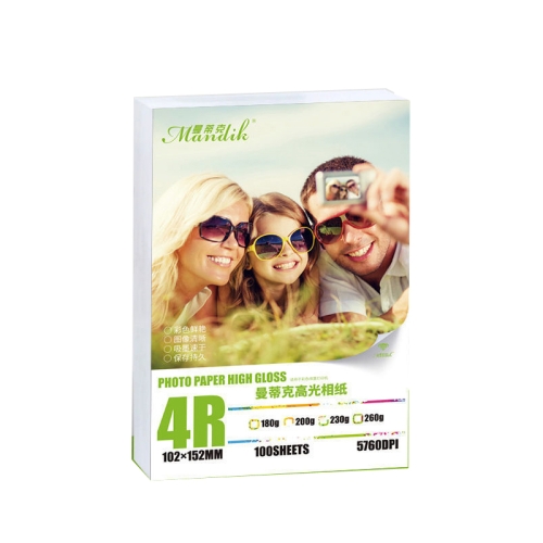 

Mandik 4R 6-Inch One Side Glossy Photo Paper For Inkjet Printer Paper Imaging Supplies, Spec: 180gsm 200 Sheets