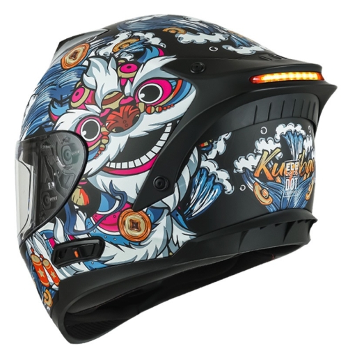 KUQIBAO Casco moto antiappannamento a doppia lente con luce a LED, taglia:  M (Matte Black Wake Lion)