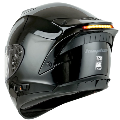 KUQIBAO Casque de moto anti-buée à double lentille avec lumière LED, taille  : XL (noir brillant)