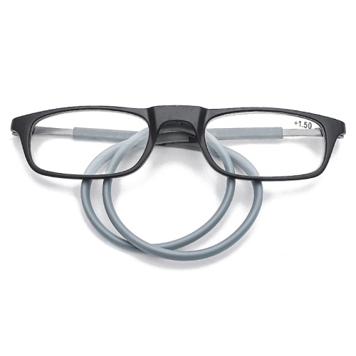 

Portable Magnetic Hanging Neck Retractable Reading Glasses +100(Black Frame Gray Legs)