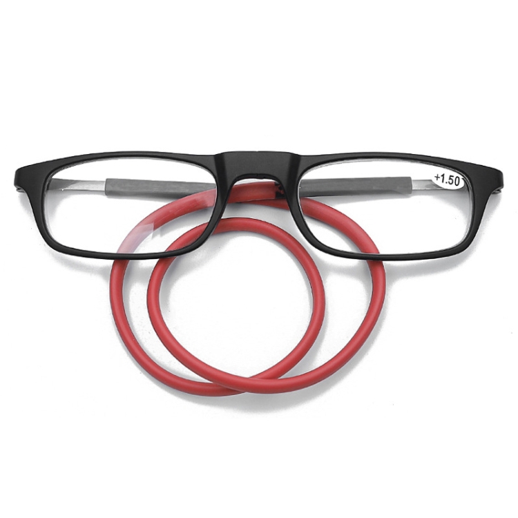 

Portable Magnetic Hanging Neck Retractable Reading Glasses +225(Black Frame Red Legs)